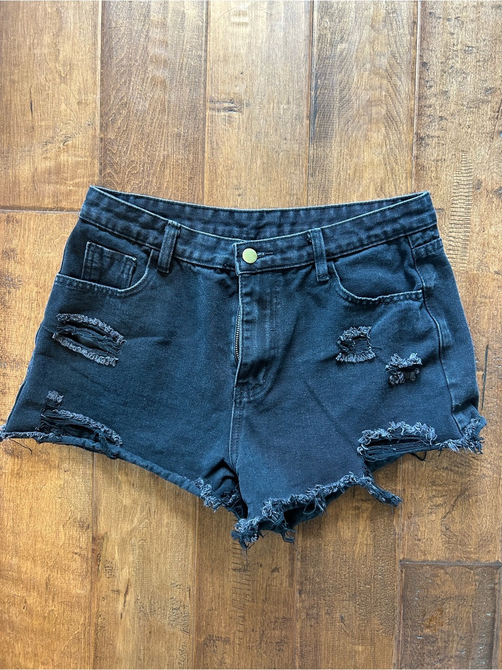 SHEIN Black Distressed Cutoff Jean Shorts